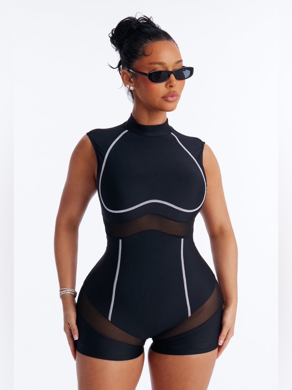 FASHION NOVA JESTENA 1 PIECE TURTLENECK CUTOUT MESH ROMPER Swimsuit